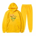 Bright yellow tracksuit set with Faith Hope Love hoodie and matching drawstring joggers - S / Yellow-Interlocking Hearts