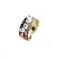 Bague dorée artistique en émail avec motif œil et ornements en oxyde de zirconium - Style Visage Pop Art