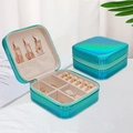 Portable holographic green PU leather jewelry box with zipper and velvet interior - Upgraded Zipper Style / Blue Gradient