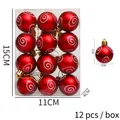 Set of 12 red Christmas balls with silver spiral patterns in a transparent display box - Red with Circles Pattern (Small)