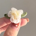 Exquisite handgefertigte Jasminblüte Haarklammer aus Seide in Cremeweiß mit Blättern - Kleine Blumen-Haarspange Einzeln