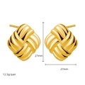 Minimalist square 18k gold earrings featuring a woven textured design in a front view - Square Woven Style (22856)