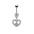 Silver heart navel ring with angel wings and zircon crystals on white background - Silver Heart Peace Sign