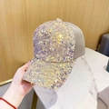 Sparkling silver sequins baseball cap for women featuring breathable mesh back panel - Khaki