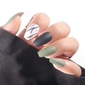 Unghie finte corte ballerina opache verde militare e nere con design marmorizzato - Stile Opaco Nero Verde Militare con Motivo Marmoreo (Y-223) / Tipo di Colla