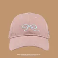 Pink women's sun hat with a light blue bow embroidery in a minimalist Korean style - Side Astronaut Embroidery Baseball Cap / Pink