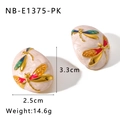 Pink asymmetrical dragonfly earrings with colorful enamel glaze on stainless steel base - NB-E1375-PK / Pink Dragonfly