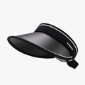 Women's black PVC visor sun hat with adjustable wide brim and white logo headband - Adjustable / Black