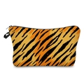 Detailed close-up of tiger stripe pattern pouch with black zipper and side handle - Orange Tiger