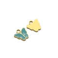Golden butterfly pendant with turquoise enamel finish and smooth polished back view - Butterfly / Green