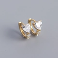 Goldene S925 Silber Creolen mit großem Herz-Zirkonia und kleinen Kristallen - 925er Silber / Gelbgold Farbe (Paar)