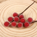 Artificial red frosted berries on brown stems for Christmas and festive home decoration - Glass Bead Red Berry Cluster (2pcs)