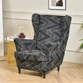 Elastic wingback chair cover featuring a modern black marble and yellow geometric design - Golden Line Geometric