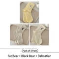Set van 3 katoenen sokken met schattig dierenborduurwerk in geel, grijs en beige - 3 Paar - Dikke Beer + Zwarte Beer + Dalmatiër