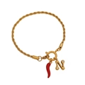 Gold rope chain bracelet with red chili pepper and rhinestone letter N pendant - Letter N