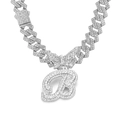 Collana hip hop argento con ciondolo a farfalla ghiacciata e lettera B in strass - Set collana con ciondolo-20 pollici / Lettera B argento