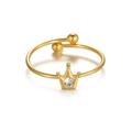 Minimalist golden crown ring with sparkling zircon stone and adjustable open band design - Style 11 - Golden Crown