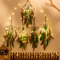 5-piece forest dreamcatcher set with LED lights, green feathers and celestial shapes - Green Series - 5-Piece Set with LED Lights