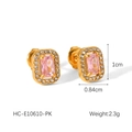 Orecchini a fiocco in acciaio placcato oro 18K con zircone rosa, misura 1x0,84 cm - Rettangolo (HC-E10610-PK)