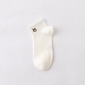 Calzino corto in cotone beige con simpatico orso ricamato e polsino a coste - Taglia unica / Bianco (Ricamo Orsetto)