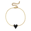 Handmade gold chain bracelet with woven black seed bead heart and adjustable lobster clasp - Black