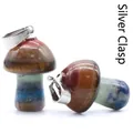 Colorful mushroom stone pendant with stacked gemstone layers and a silver metal clasp - 15X25mm Mushroom Gold Clasp