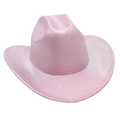 Close-up of pink glitter cowboy hat featuring a wide brim and sparkling textured finish - Light Pink