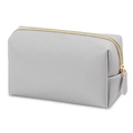 Light gray octagonal makeup bag with cross-grain texture and gold zipper detail - Medium / Light Gray