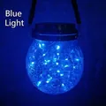 Solar powered cracked glass mason jar hanging lamp with bright blue LED light - Upgraded 30 LED Wrapped Edge Blue Light