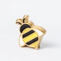 Golden enamel honey bee pendant charm with black and yellow stripes for jewelry making - Bee