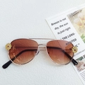 Kids flower sunglasses with golden metal frames and brown gradient lenses in a cute style - Yellow Flower