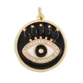 Goldener Evil Eye Anhänger mit Emaille und glitzerndem Kristallrand Besatz - Runder Böser Blick Stil (M917030-Black) / Schwarz