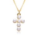 Collana minimalista in oro con ciondolo a croce e sette perle bianche da donna - c276-Croce di Perle