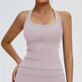 Halter neck sports vest in dusty rose purple for women yoga and fitness training - S / Light Grey Purple