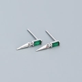 Sterling silver earrings with rectangular emerald zircon and sleek conical pendant - Platinum (Green Zirconia)