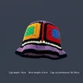 Handmade colorful crochet bucket hat with vibrant patchwork knit design and wide brim - One Size / Purple Border Granny Square Hat