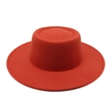 Detail view of the flat top and wide brim texture of this red wool felt fedora hat - M (56-58cm) / Brick Red