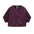 Completo in satin viola scuro con top a palloncino a maniche corte e pantaloni larghi - S / Tops