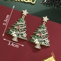 Christmas tree alloy earrings with green enamel and white bow in 5.3cm length - Green Enamel Colorful Rhinestone Christmas Tree-SD61318