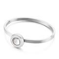 Elegant silver stainless steel hinge bangle with a large round halo cubic zirconia stone - Silver White Zirconia Style (KB75617-Z)