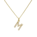 Classic 18k gold plated necklace featuring an M-shaped pendant set with small white pearls - M