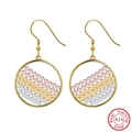 S925 sterling silver hoop earrings with gold plating and colorful beaded inlay - Tricolor Stripe Bead Hoop - Gold