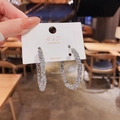 Sparkling silver C-shaped hoop earrings with zircon pavé on a silver post display card - 14# Silver Earring Post - Silver Rhinestone Circle