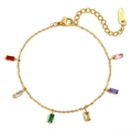 Bracelet en acier titane doré avec pendentifs rectangulaires en zircone colorée et logo 18K - Bracelet Pendentif Zircone