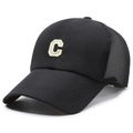 Men's quick-dry black baseball cap with embroidered letter C and breathable mesh back - Adjustable / Black with Gold Embroidery