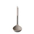 Grey beige silicone soup ladle with stainless steel handle and hanging hole - Soup Spoon