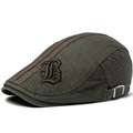 Army green striped cotton flat cap with letter B embroidery and adjustable metal buckle - Adjustable / Army Green
