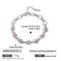 Silver stainless steel chain bracelet featuring round pink zircon stone accents - Silver Linked Rings Pink Zircon Style (JDB0204010-S)