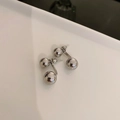 Close-up of minimalist silver double ball stud earrings on a clean white surface - Glossy Double Spherical Studs (10#)