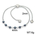 Silver adjustable evil eye bead bracelet with heart pendant and box chain design - Dark Blue Evil Eye Style (KB169508-Z)
